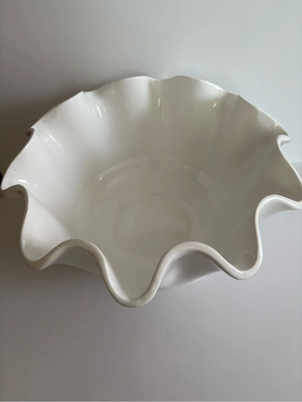 Vintage Pier 1 White Ruffled Pedestal Bowl, Dolomite Ceramic Handkerchief Bowl